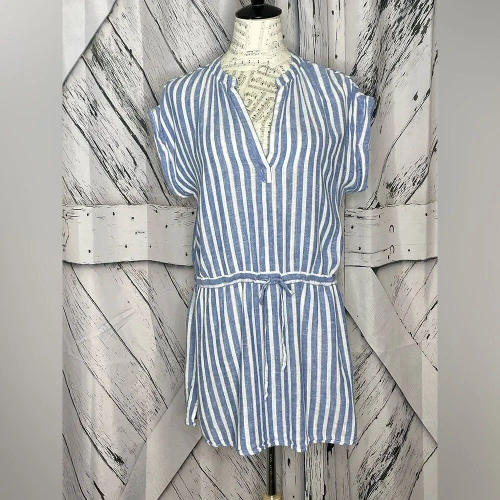 Rails Emma Mykonos Stripe Linen Blend Mini Dress Blue XS